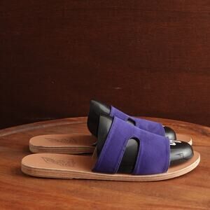 Ancient Greek Sandals WMS SZ EU 39 US 9 Blue Leather Slide Shoes Travel Resort